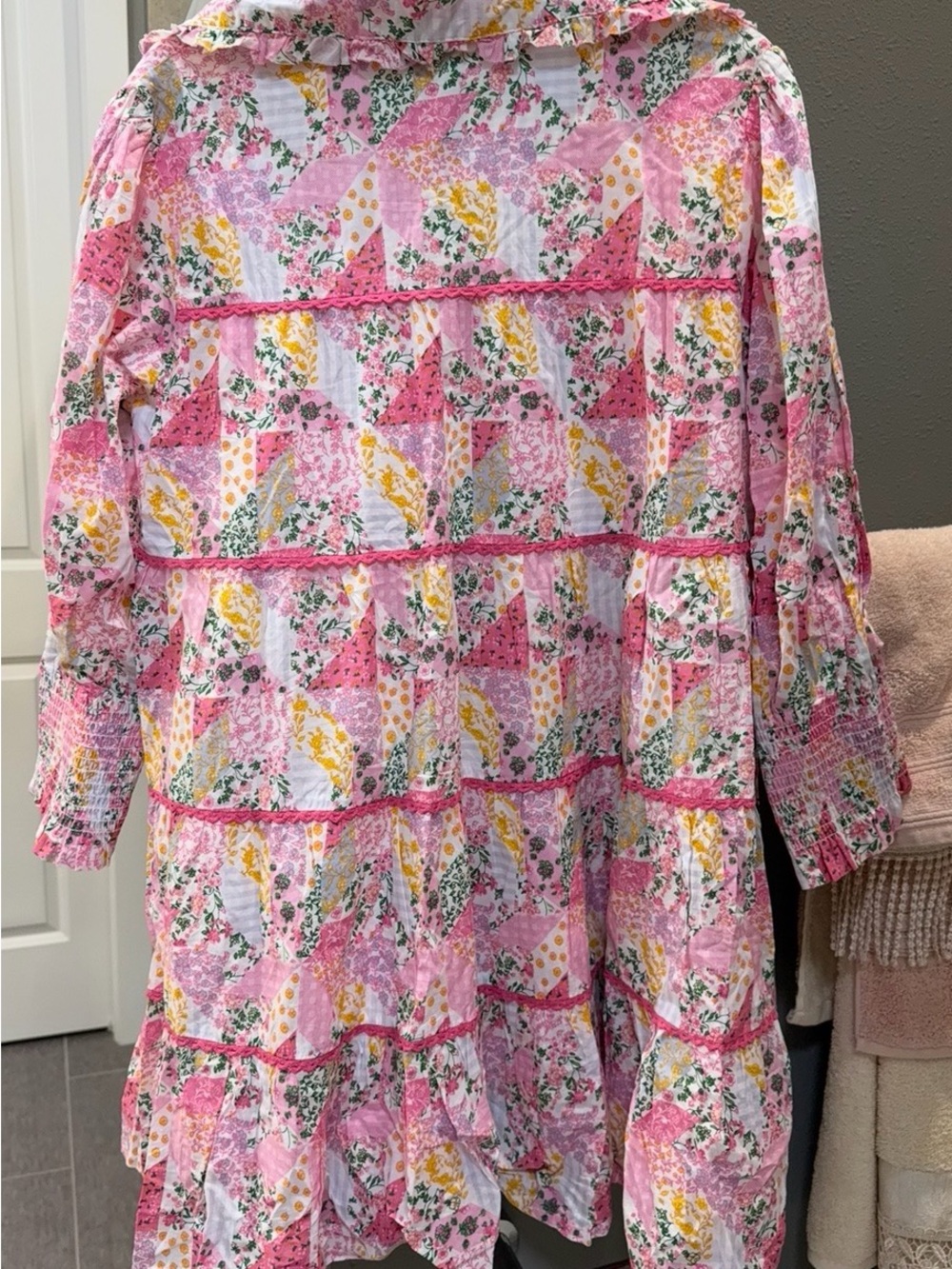Simply Southern Pink Floral Patchwork Tiered Button Dress - Picture 3 of 8